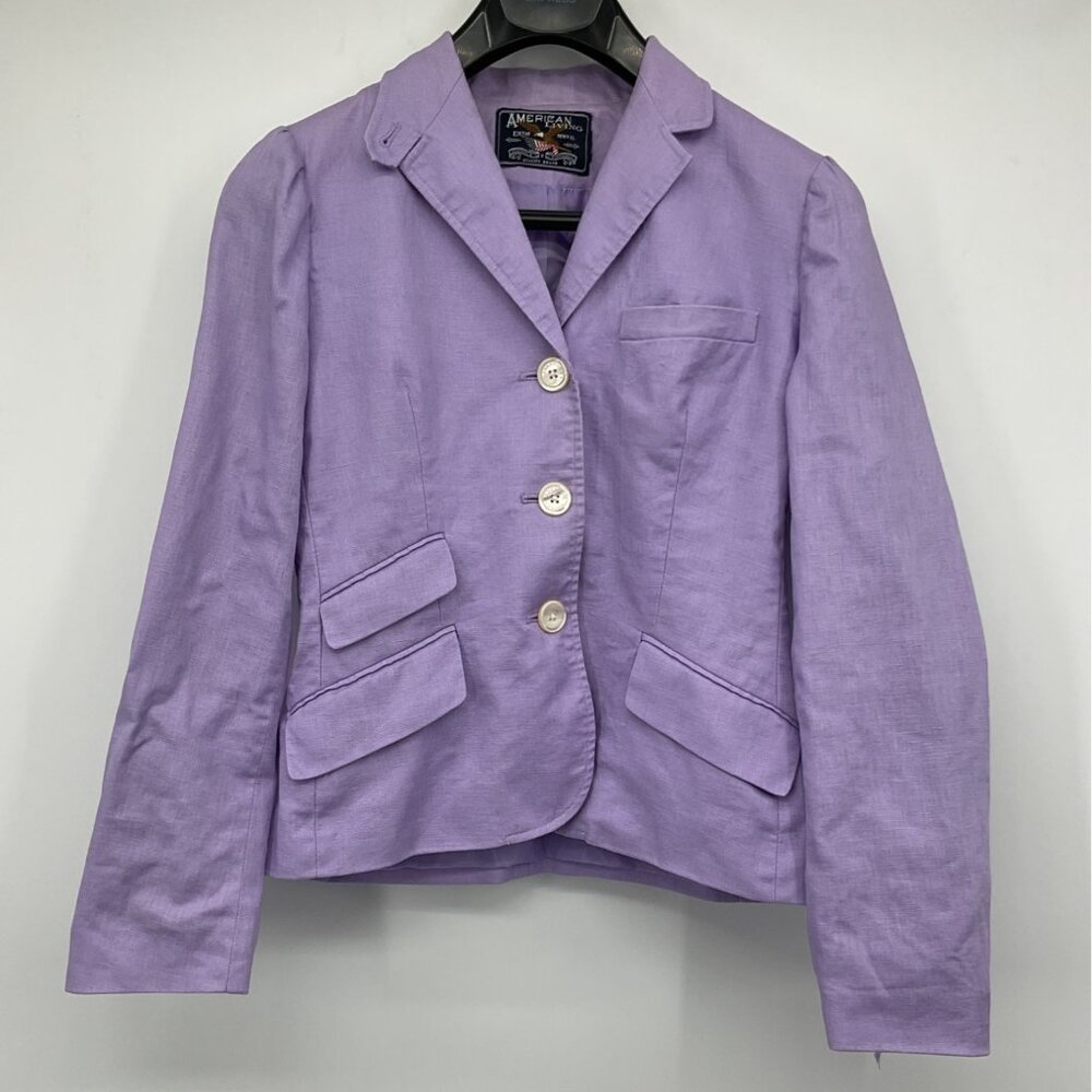 American Living Lilac Purple Womens Linen Blazer Jacket Button Front